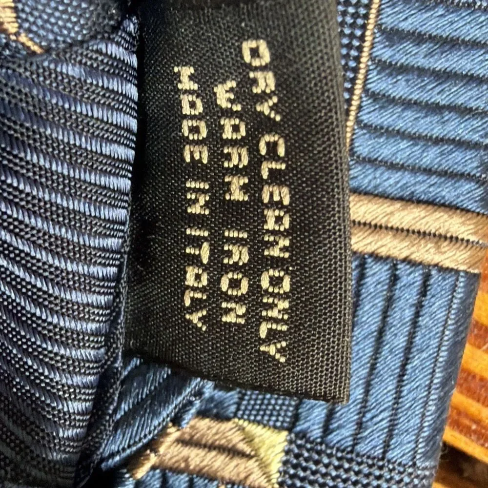 ERMENEGILDO ZEGNA ***** Silk Necktie ITALY Luxury Geometric Blue/Gold Check EUC
